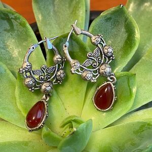 Whimsigoth Fairy Boho Feminine Festival Carnelian Gem Stone Dangle Earrings